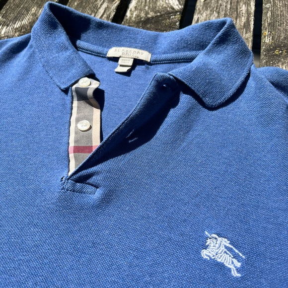 Burberry Men's Blue Polo with Embroidered Chest Logo and Collar Detail - Size XL - Picture 3 of 5